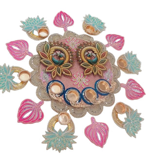 Peacock rangoli and diya decor set