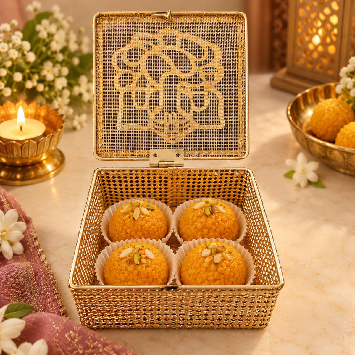 Golden Multipurpose Festive Gift Box for Sweets, Candles & Dry Fruits – 250g