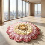 Blush Lotus Floral Rangoli and Diya Décor