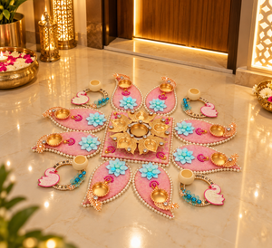 Blush Lotus Rangoli & Diya Décor Set