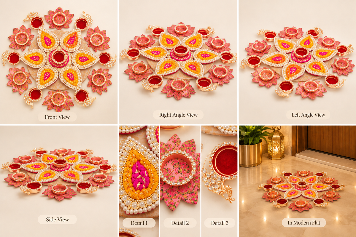 Gulabi Paisley Floral Rangoli & Diya Set
