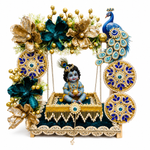 Handmade Krishna Peacock Jhula Singhasan | Laddu Gopal Pooja Aasan, Chowki 8-12 inch