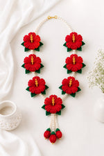 Handmade Red Hibiscus Maala – Pipe Cleaner Floral Pooja Garland