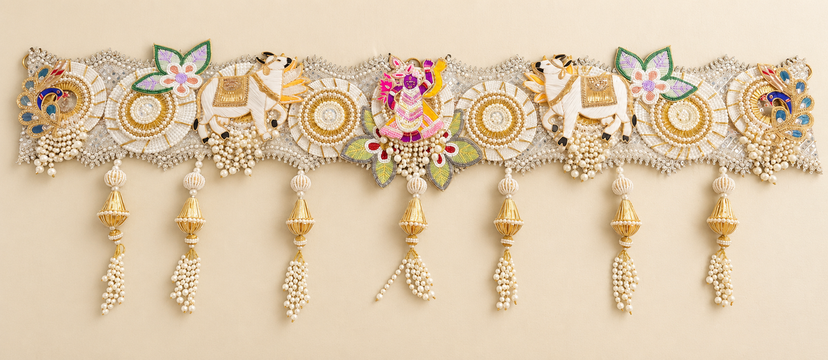 Handmade Luxury Elephant & Peacock Bandhanwar Toran with Pearls