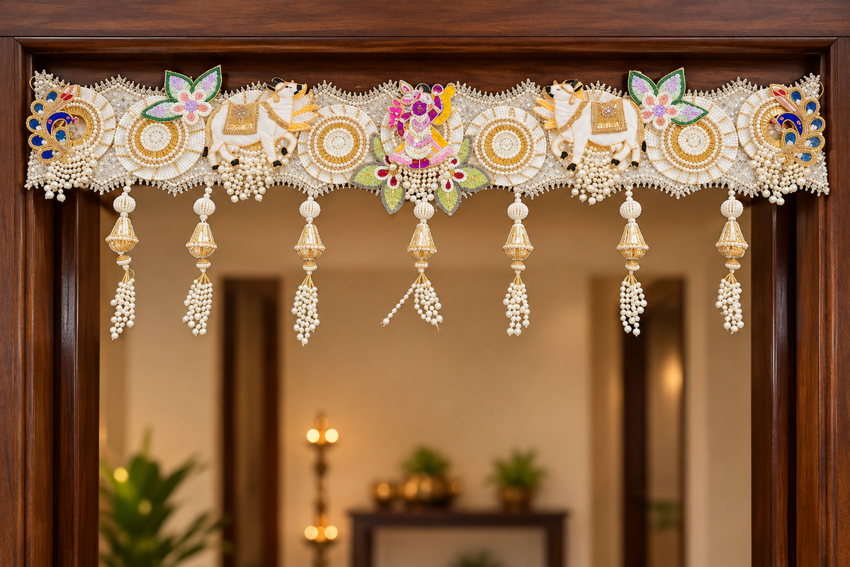 Handmade Luxury Elephant & Peacock Bandhanwar Toran with Pearls