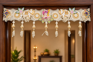 Handmade Luxury Elephant & Peacock Bandhanwar Toran with Pearls
