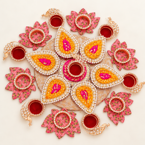 Gulabi Paisley Floral Rangoli & Diya Set