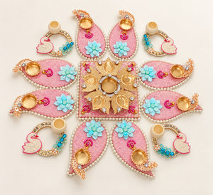Blush Lotus Rangoli & Diya Décor Set