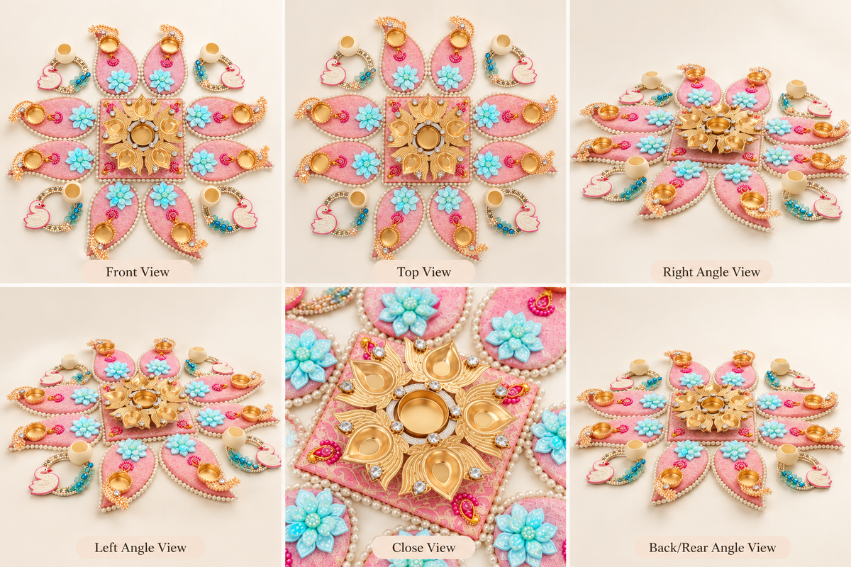 Blush Lotus Rangoli & Diya Décor Set