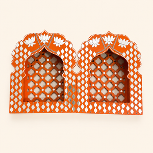 Rajwadi Orange Jharokha – Handcrafted MDF Wall Décor with Mirror Work | 12 × 9 × 3 Inch