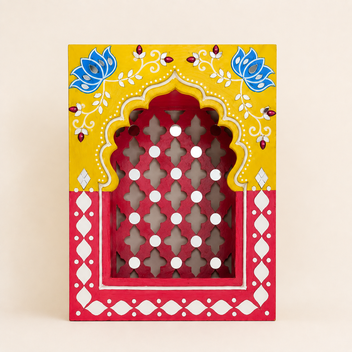 Rajwadi Pink Jharokha – Handcrafted MDF Wall Décor with Mirror Work | 12 × 9 × 3 Inch