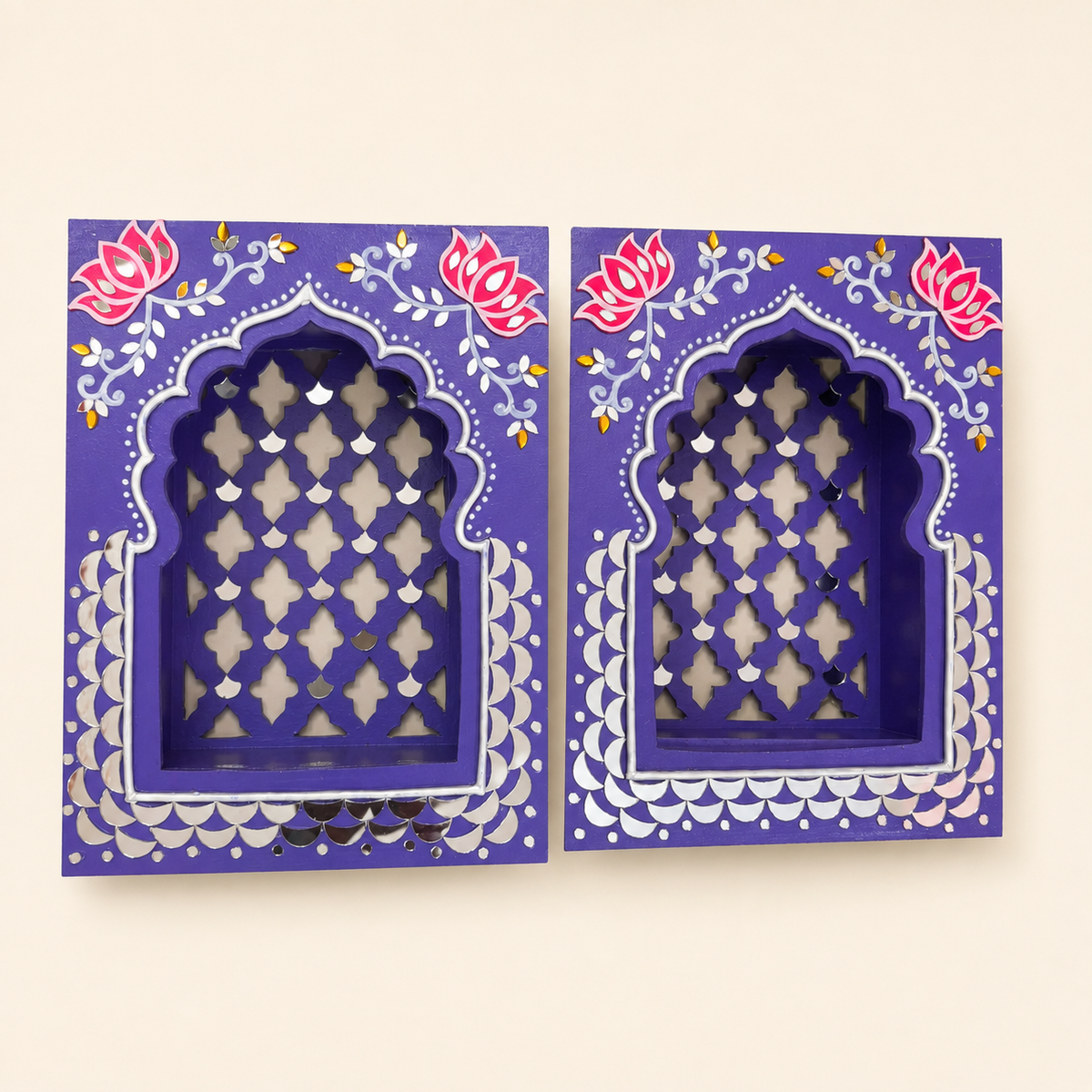Rajwadi Purple Jharokha – Handcrafted MDF Wall Décor with Mirror Work | 12 × 9 × 3 Inch