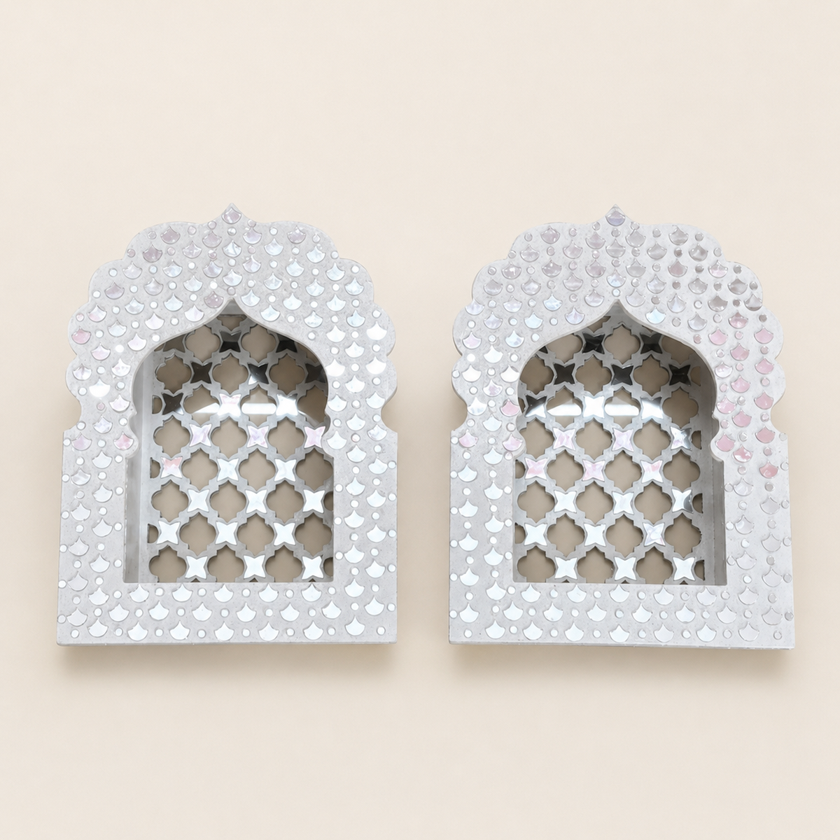Rajwadi White Jharokha – Handcrafted MDF Wall Décor with Mirror Work | 12 × 9 × 3 Inch