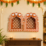 Rajwadi Orange Jharokha – Handcrafted MDF Wall Décor with Mirror Work | 12 × 9 × 3 Inch