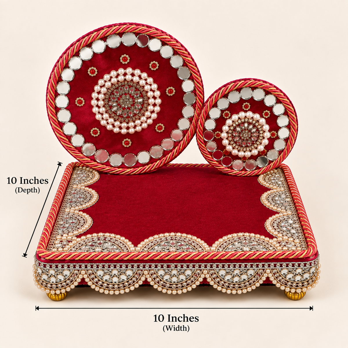 Royal Mirror Work Singhasan for God Idol – Pearl Embellished Handcrafted Pooja Throne | 8, 10, 12 Inch