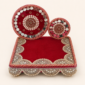 Royal Mirror Work Singhasan for God Idol – Pearl Embellished Handcrafted Pooja Throne | 8, 10, 12 Inch