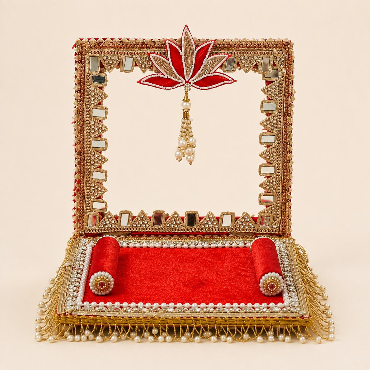 Royal Red Lotus Singhasan 12 Inch – Handcrafted Pooja Throne without idol
