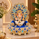 Royal Blue Peacock Singhasan SC-7-8 – styled with Ganpati Bappa