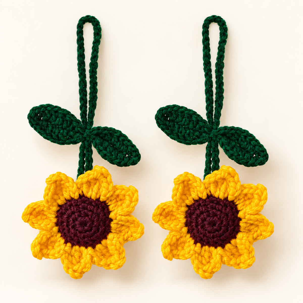 Handmade Crochet Sunflower Hanging Charm-Pair