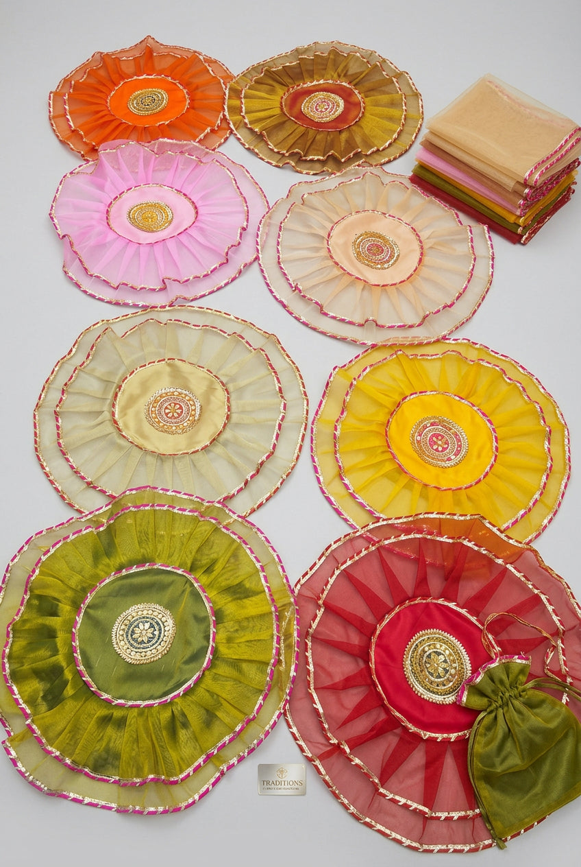 Traditional decorative thaalposh in assorted colours, one piece supplied at random