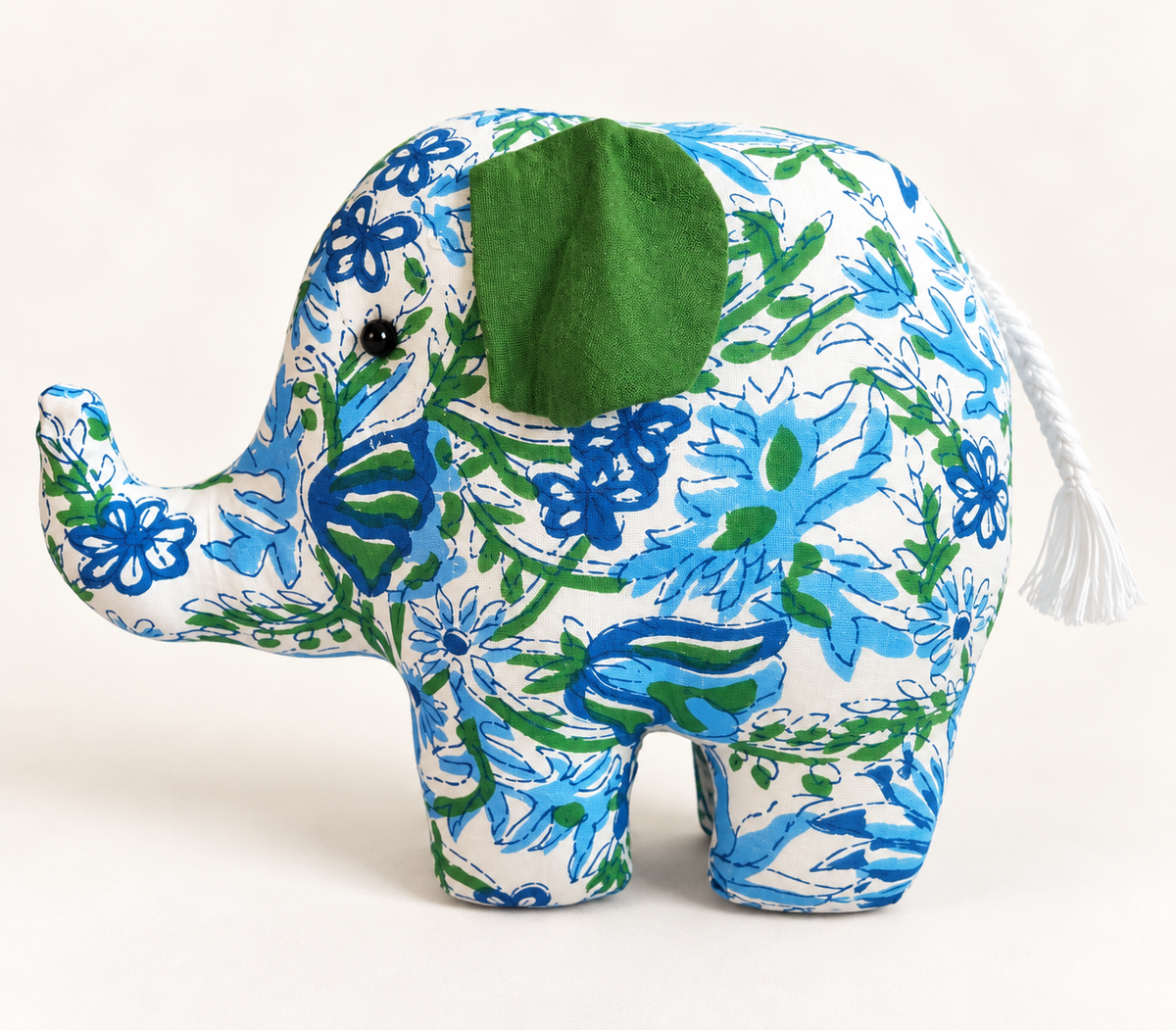 Handmade eco-friendly elephant toy made from fabric
