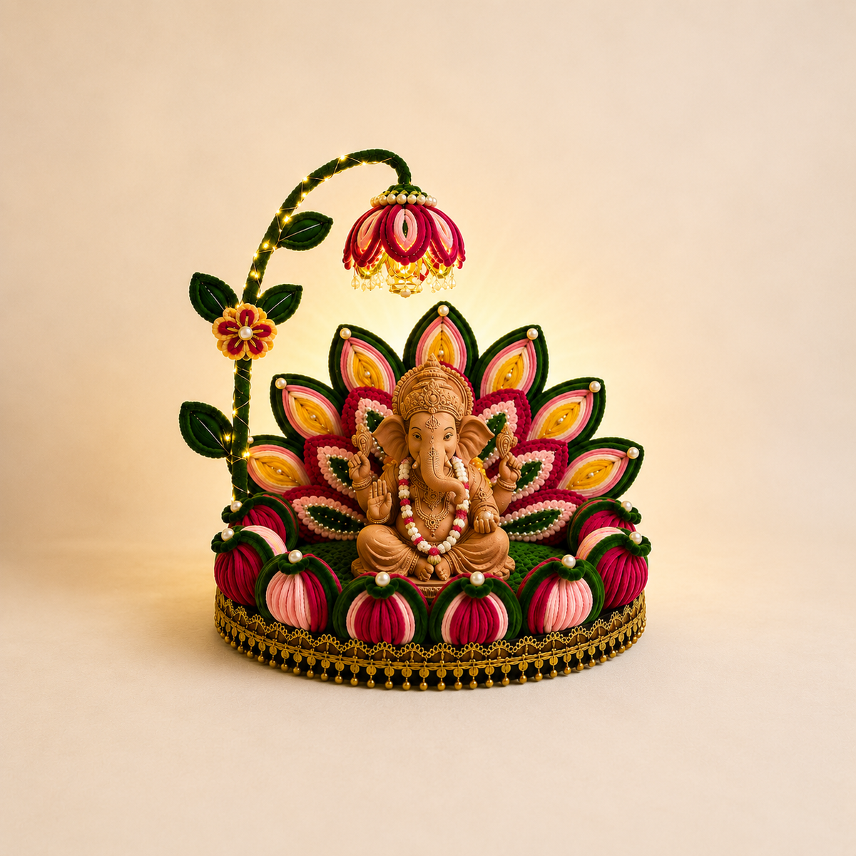 Handmade 10 inch pipe cleaner Ganpati pooja aasan with lotus design for Ganesh Chaturthi and home mandir