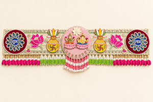 Handmade Lakshmi Ganesha Lotus Bandhanwar Toran with Beadwork