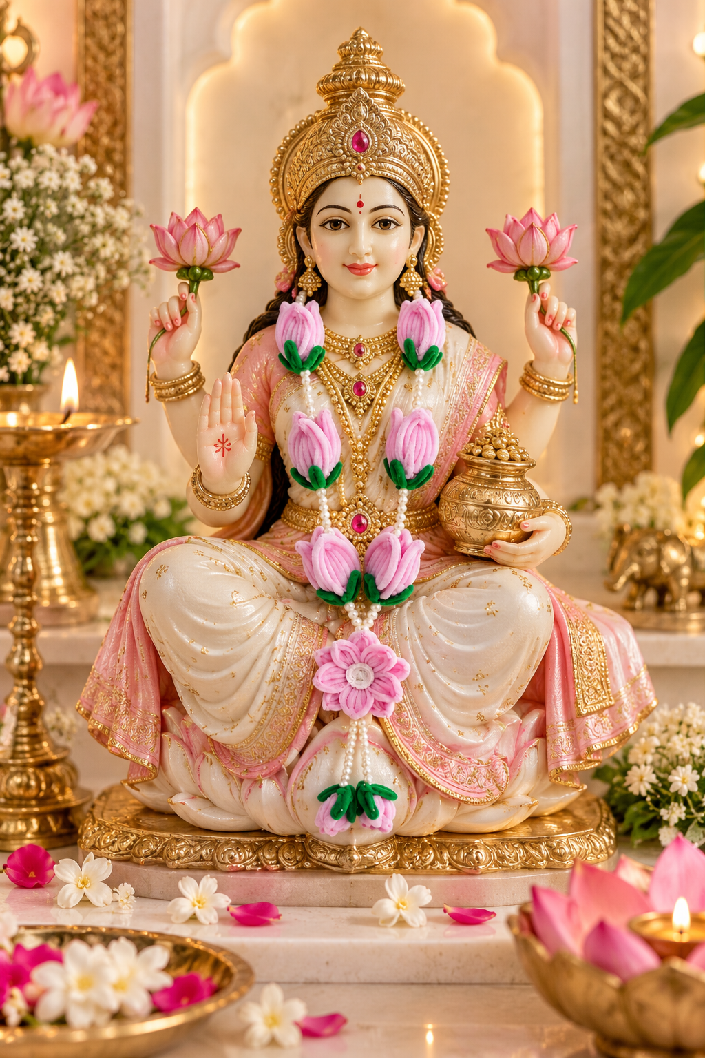 Handmade Pink Lotus Maala – Pipe Cleaner Floral Pooja Garland