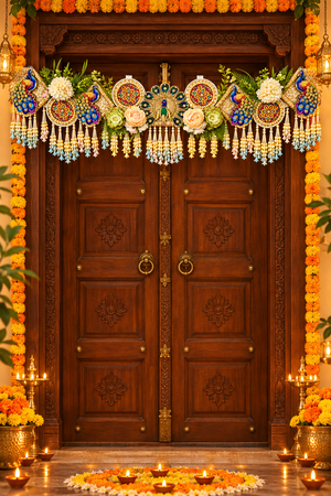 Peacock Toran on Festive Door
