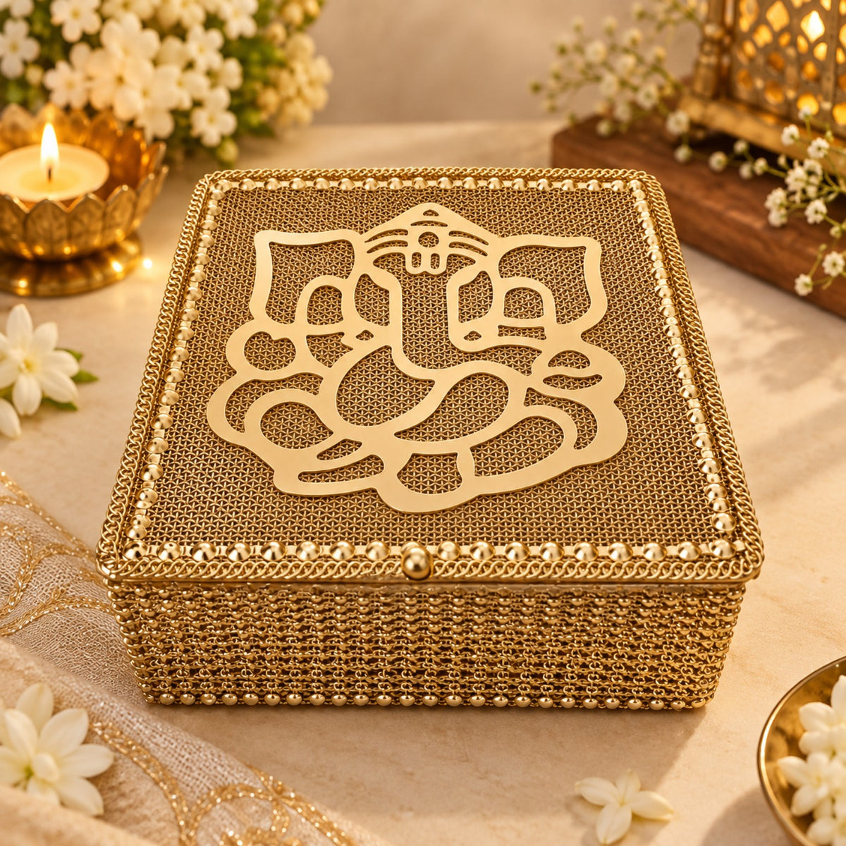 Golden Multipurpose Festive Gift Box for Sweets, Candles & Dry Fruits – 250g