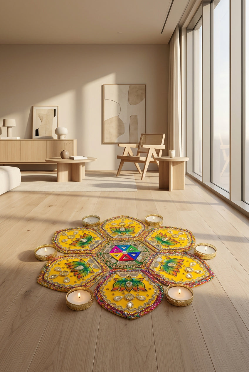 Sunshine Lotus Rangoli & Diya Set