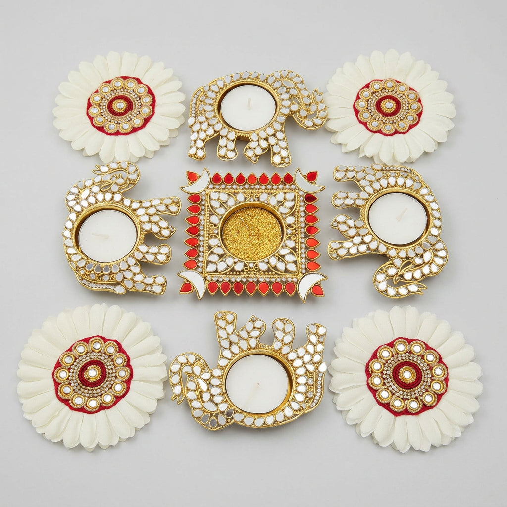 Ivory Blossom Royal Diya Rangoli Set