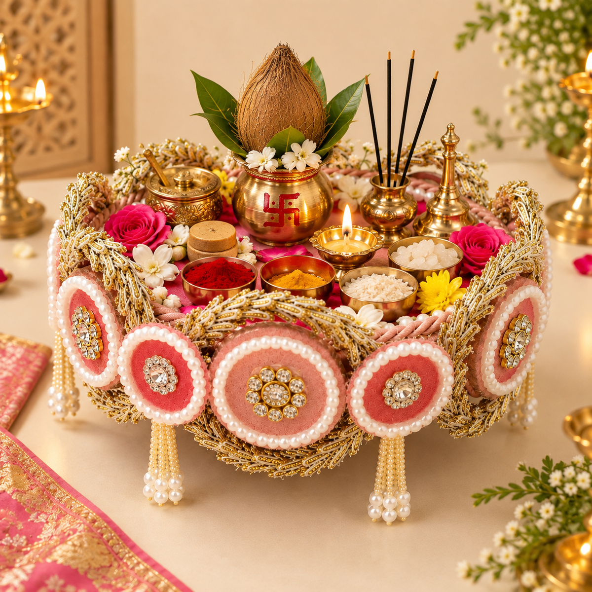 Handmade Pink God Idol Aasan/Singhasan/Chowki | 6, 8, 10 Inch