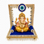 Royal blue evil eye singhasan for God idol with mirror pearl and gold detailing