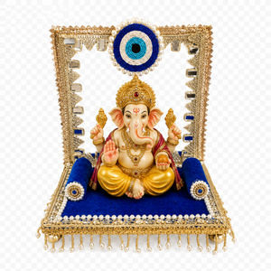 Royal blue evil eye singhasan for God idol with mirror pearl and gold detailing