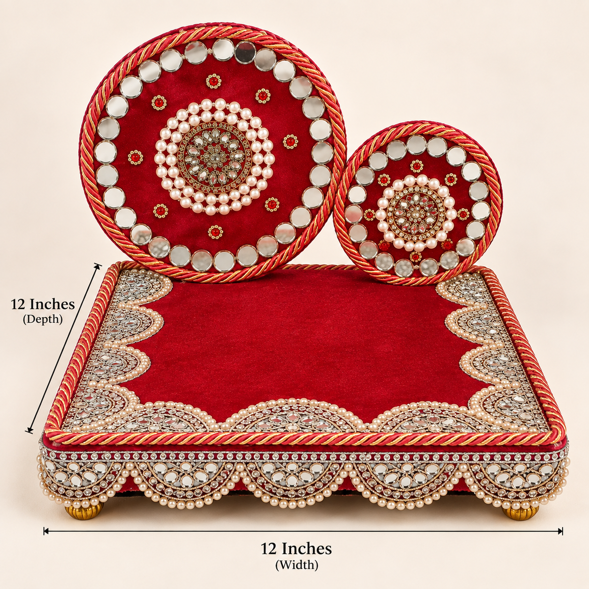 Royal Mirror Work Singhasan for God Idol – Pearl Embellished Handcrafted Pooja Throne | 8, 10, 12 Inch