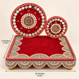 Royal Mirror Work Singhasan for God Idol – Pearl Embellished Handcrafted Pooja Throne | 8, 10, 12 Inch