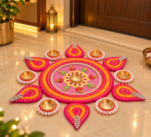 Rani Pink & Marigold Rangoli Diya Set