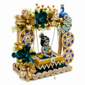 Handmade Krishna Peacock Jhula Singhasan | Laddu Gopal Pooja Aasan, Chowki 8-12 inch