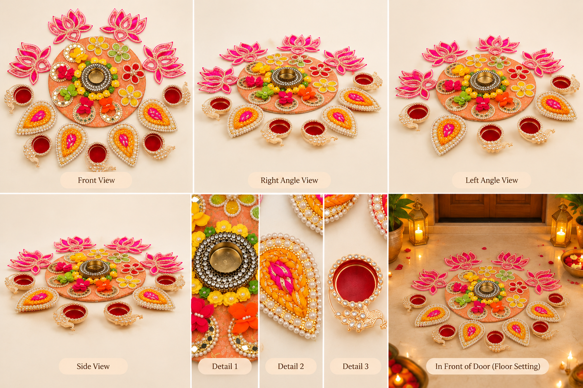 Lotus Blossom Floral Rangoli & Diya Set