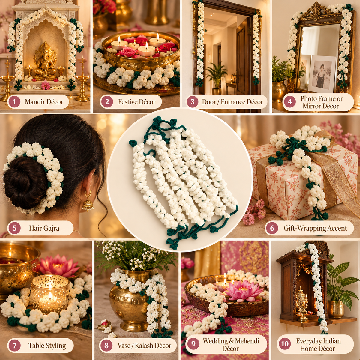 Handmade Crochet Mogra Garland/Gazra Pair
