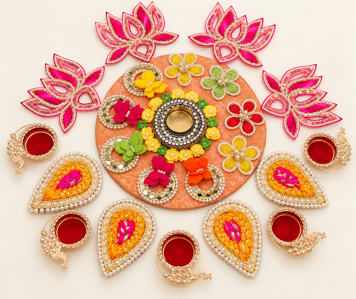 Lotus Blossom Floral Rangoli & Diya Set