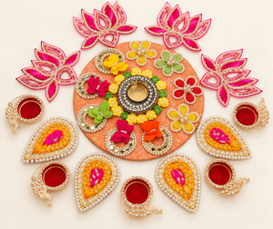 Lotus Blossom Floral Rangoli & Diya Set