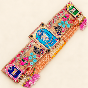 Handmade Shrinathji Pichwai Bandhanwar Toran with Lotus, Cow & Peacock Motifs