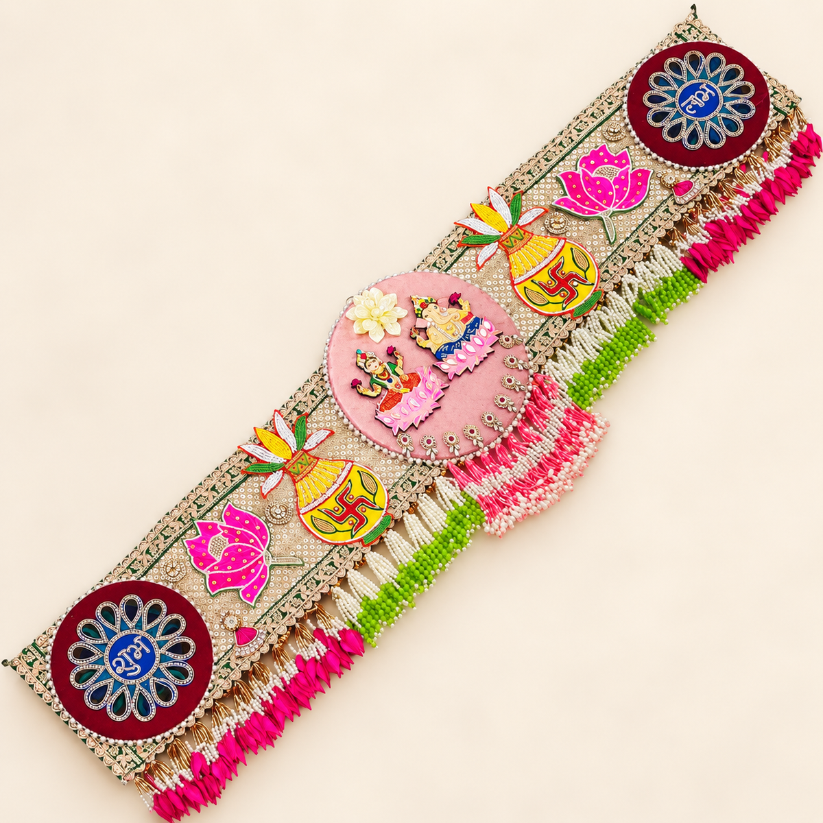 Handmade Lakshmi Ganesha Lotus Bandhanwar Toran with Beadwork