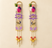Handmade Shubh Labh Lotus Door Hanging Pair with Pearls & Flowers | Shecanova