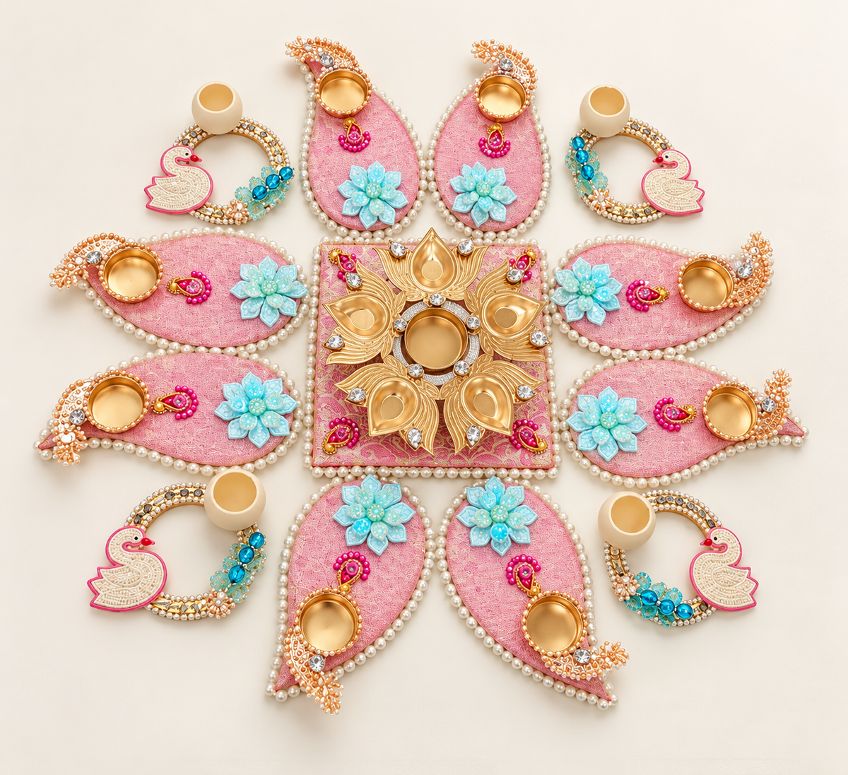 Blush Lotus Rangoli & Diya Décor Set