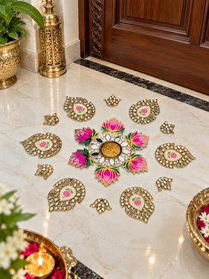 Lotus Kundan Rangoli Diya Set