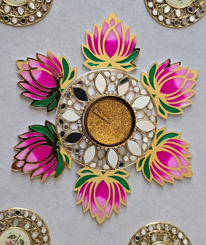 Lotus Kundan Rangoli Diya Set