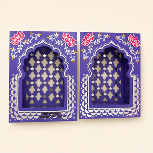 Rajwadi Purple Jharokha – Handcrafted MDF Wall Décor with Mirror Work | 12 × 9 × 3 Inch